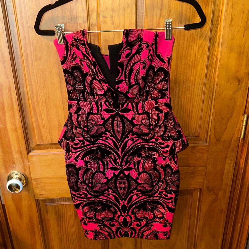 Lipsy Strapless Pink and Black Dress